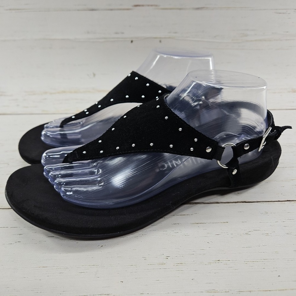 Vionic Margot Studded Suede Size 9 Black Sandals Adjustable‎ Buckle Arch Support